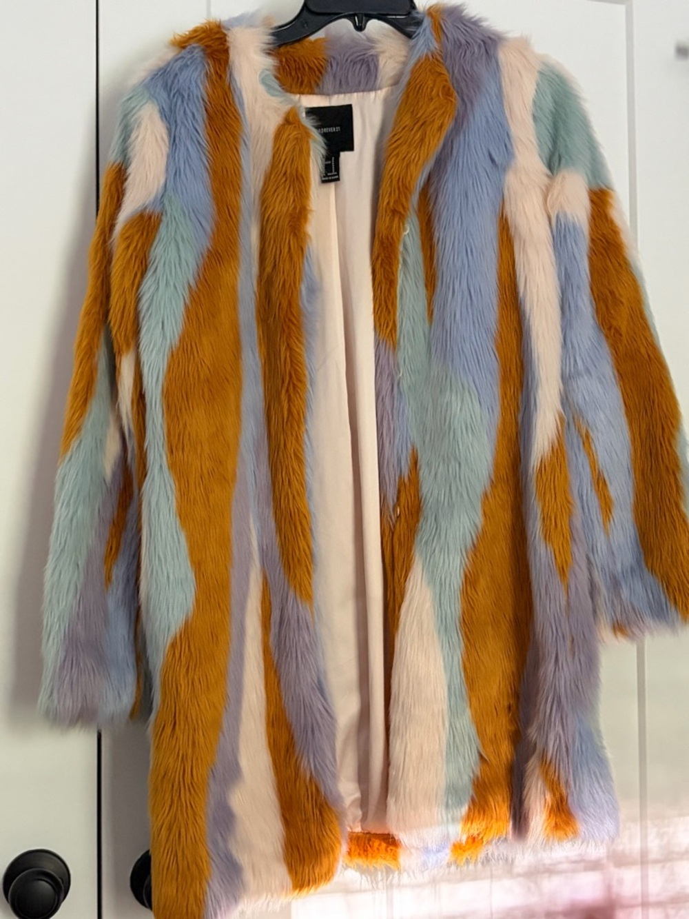 Colorblock Faux Fur Coat - Size Sm